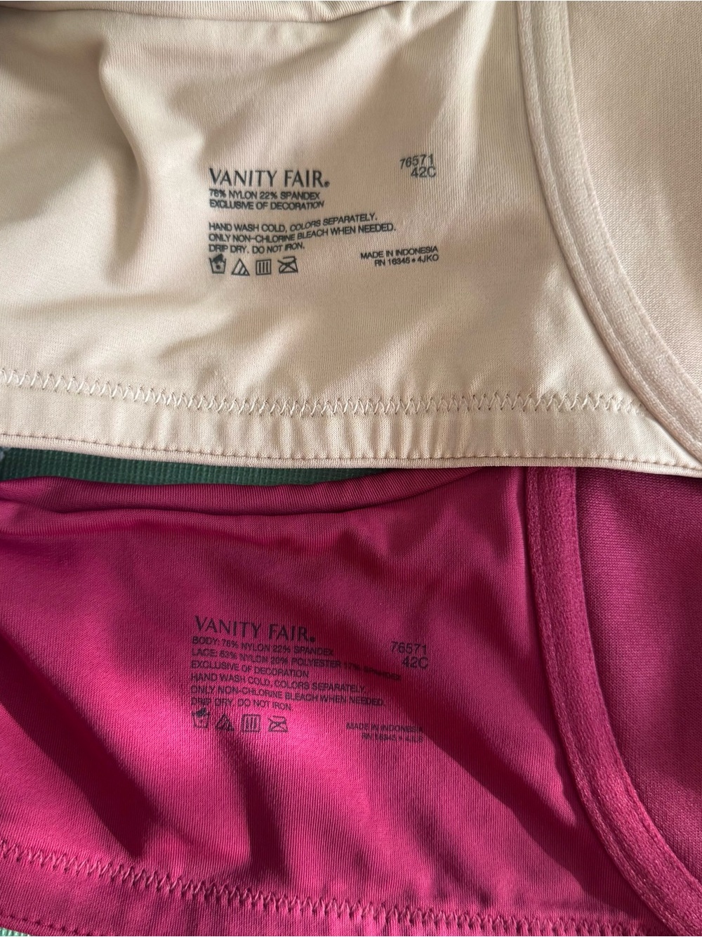Vanity Fair Radiant Back Smoothing Underwire Bras 42C Beige Magenta LOT OF 2 - Picture 8 of 16